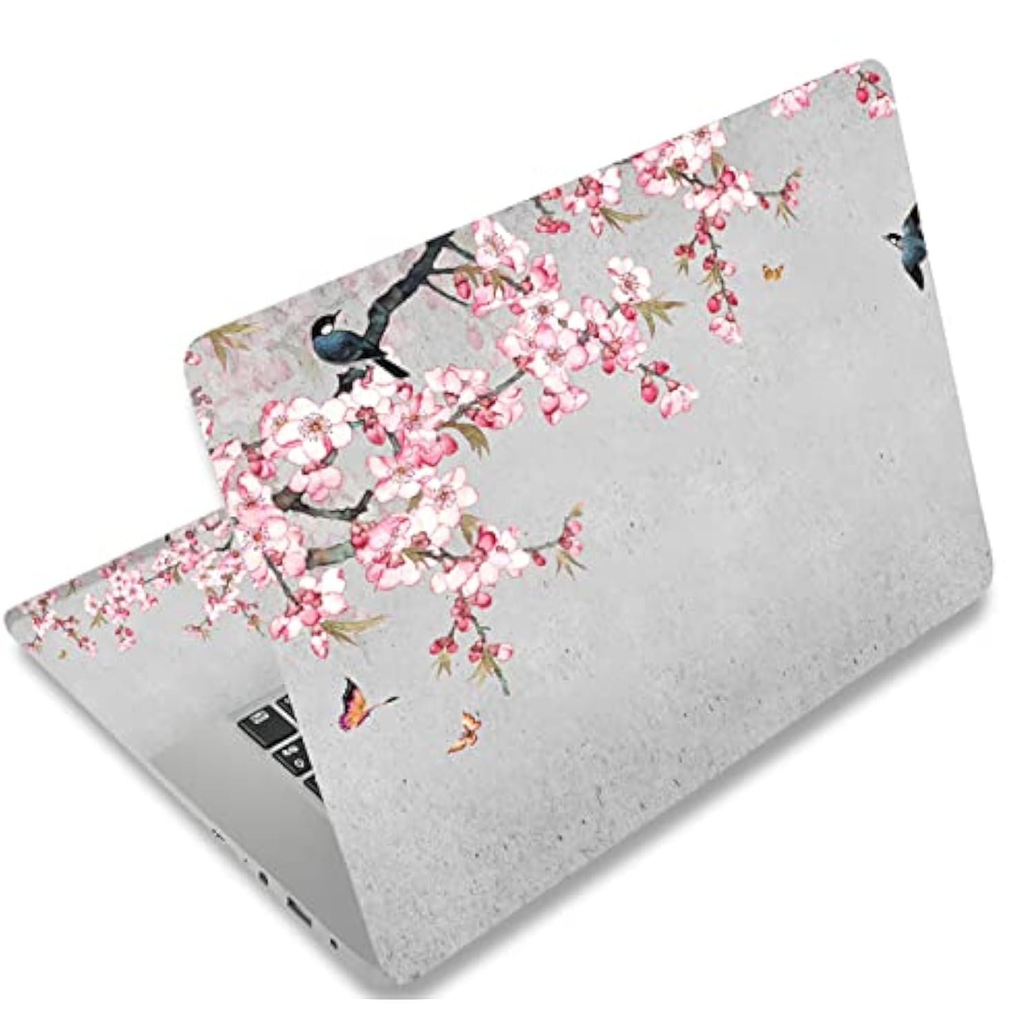 Laptop Skin Sticker Decal 15-15.6 Inches, Universal Reusable Vinyl Sticker For 12.1 13 13.3 14 15.4 Inches Netbook/Notebook Pc, Waterproof & Scratch-Resistant (Birds, Pink Flowers)
