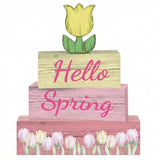 4 Pcs Hello Spring Sign Rustic Spring Centerpiece Tulip Decor Tiered Tray Decor Decorations For Home Office Table Mini Springtime Art Desk Accessories Gifts For Women