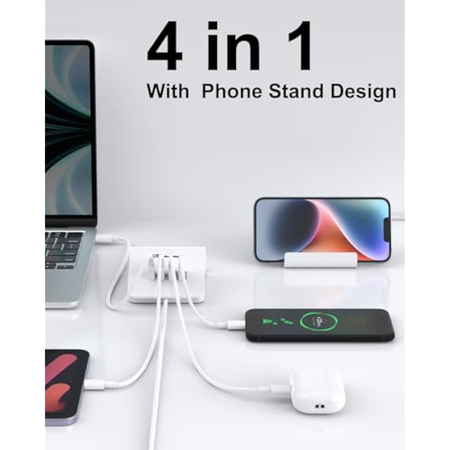 Usb C Gan Charger For Multi Devices, 4 Ports Usb Charger Hub For Macbook Iphone 14/13/12 Ipad Laptop Samsung Galaxy Google Pixel And More