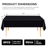 6 Pack Black Disposable Plastic Tablecloths, 54"x108" for Parties & Events
