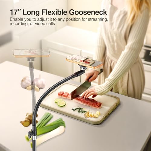 Magnetic Magsafe Phone Tripod Stand, Heavy Duty Aluminum Overhead Tripod for iPhone with 17 Flexible Gooseneck, Overhead Phone Stand for Video