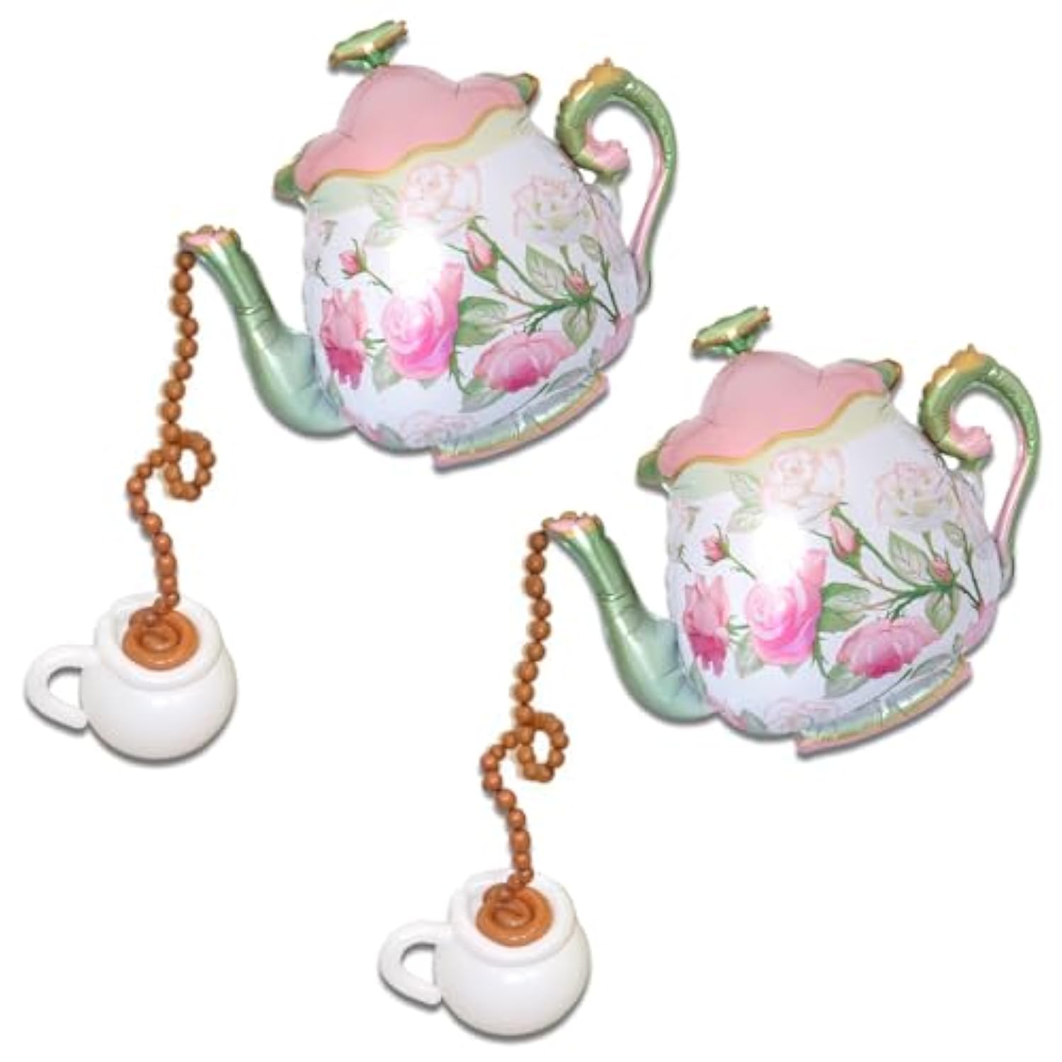 Étincelle Diy Helium-Ready Teapot Balloon Foil Pink And Green Floral Design, Lets Par-Tea 2 Pcs Suspended Spring Tea Time Lowtea Diy Party Balloons Theme Baby Shower First Birthday Decoration