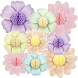 9Pcs Paper Flowers Party Decorations,Pastel Honeycomb Butterfly Party Decoration,Fairy Birthday Party Decoration For Garden Tea Party Floral Baby Shower.