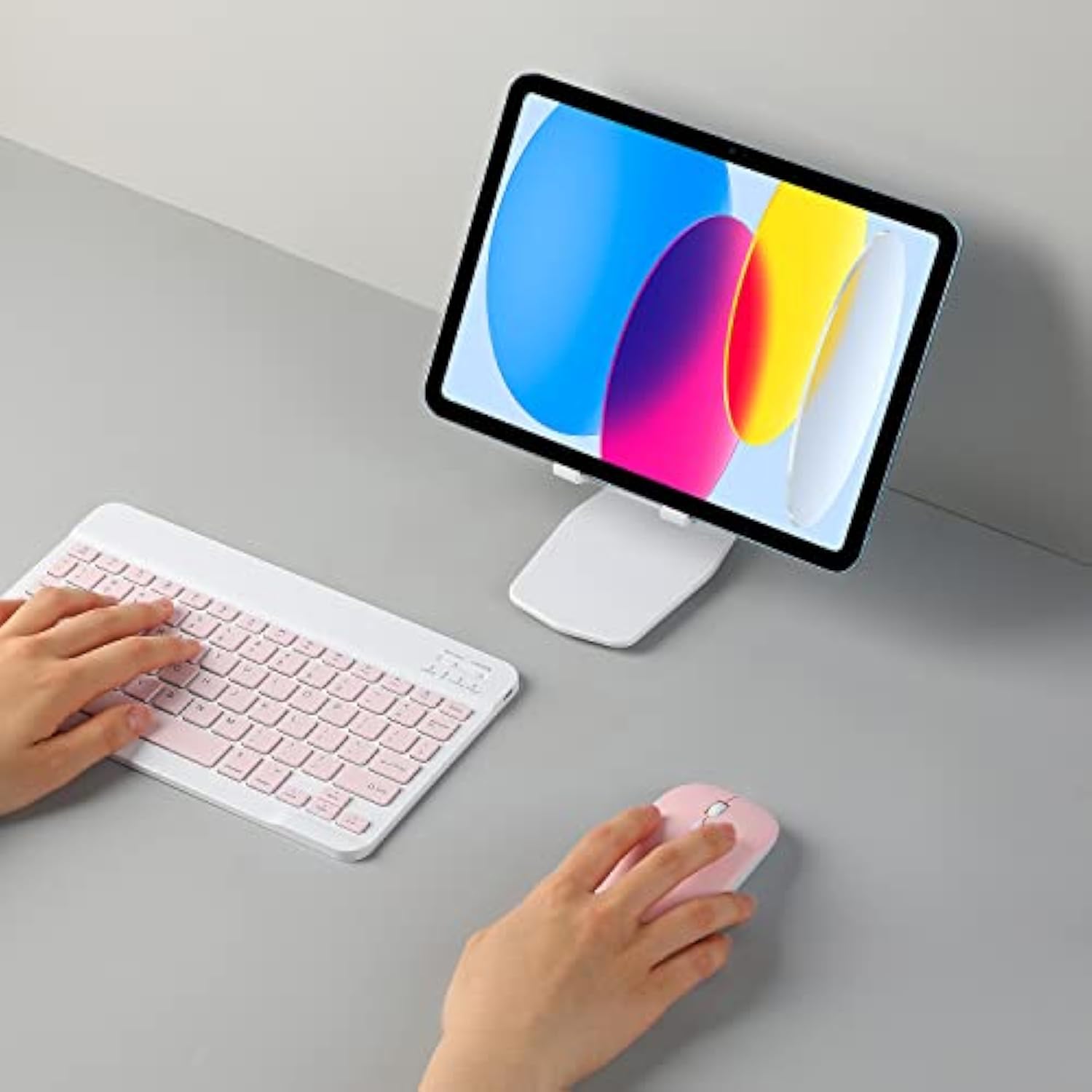 Rechargeable Bluetooth Keyboard And Mouse Combo For Ipad, Ultra-Slim Portable Wireless Mouse Keyboard For Ipad Pro Air Mini Iphone Samsung Tablet Cell Phone Android, Ipados/Ios 13 And Above (Pink)