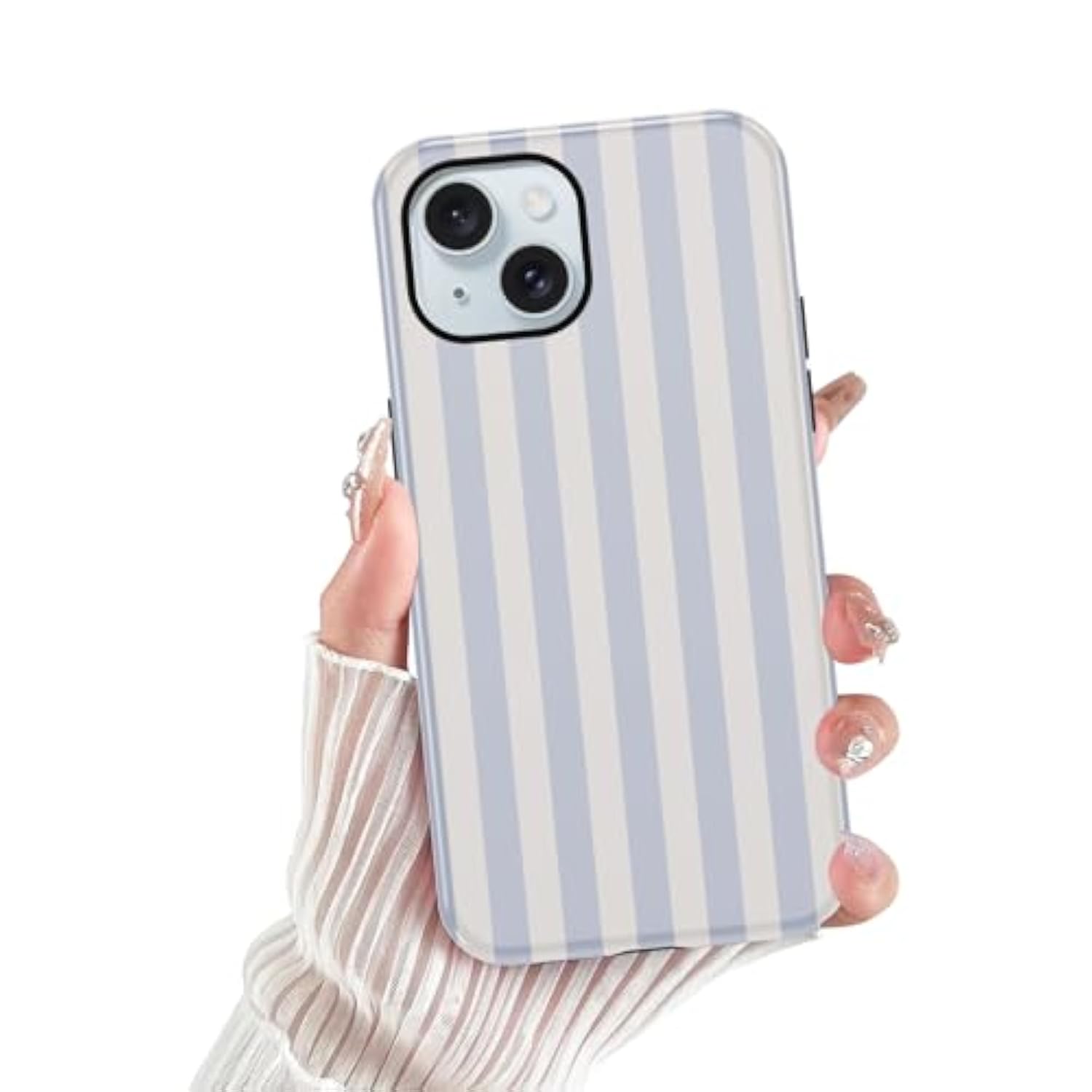 For Iphone 15 Phone Case, Cute White And Light Blue Striped Geometric Lines Pattern Case For Iphone 15, Durable Protective Phone Cover For Women Girl Boy Men