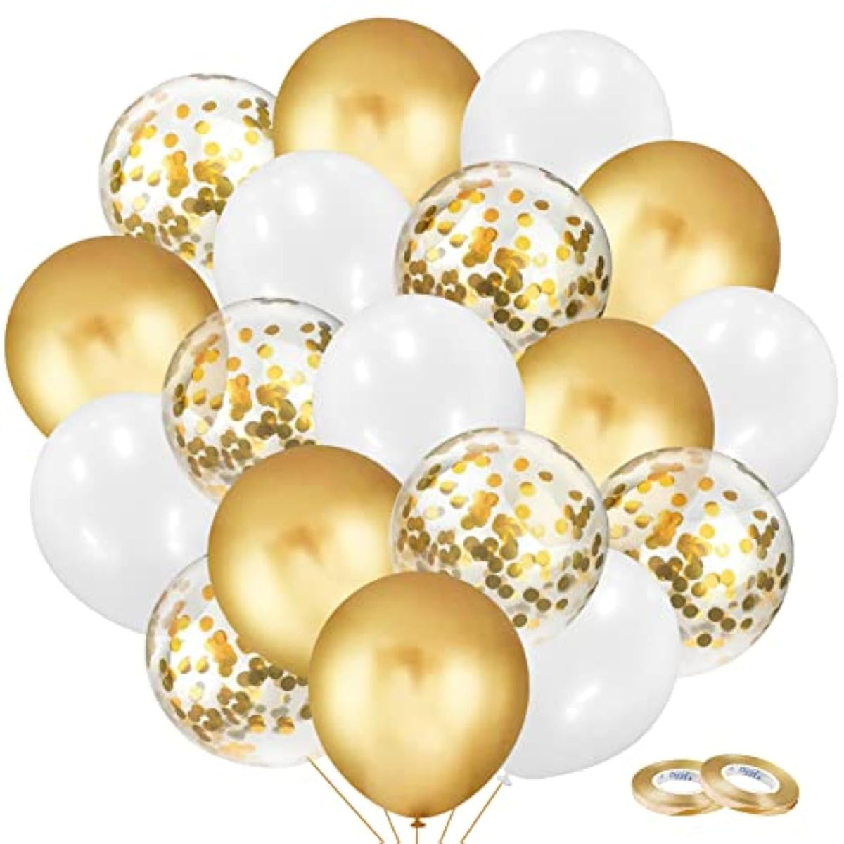 Gold And White Balloons Set, 90Pcs Gold Balloons 12 Inch White And Glod Confetti Letax Balloons For Birthday Anniversary Wedding