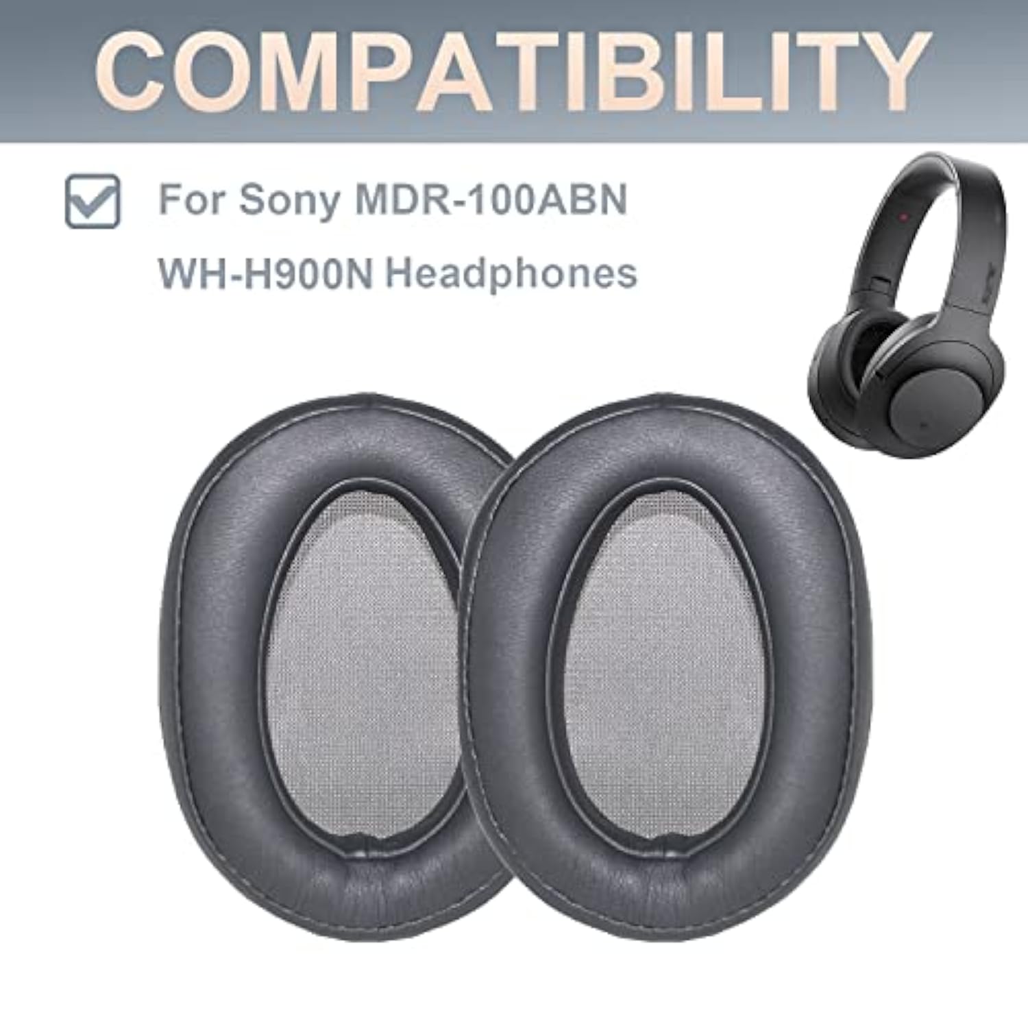 Wh-H900N Replacement Ear Pads Protein Pu Leather Ear Cushion Compatible With Sony Wh-H900N And Mdr-100Abn Headphones (Dark Grey)