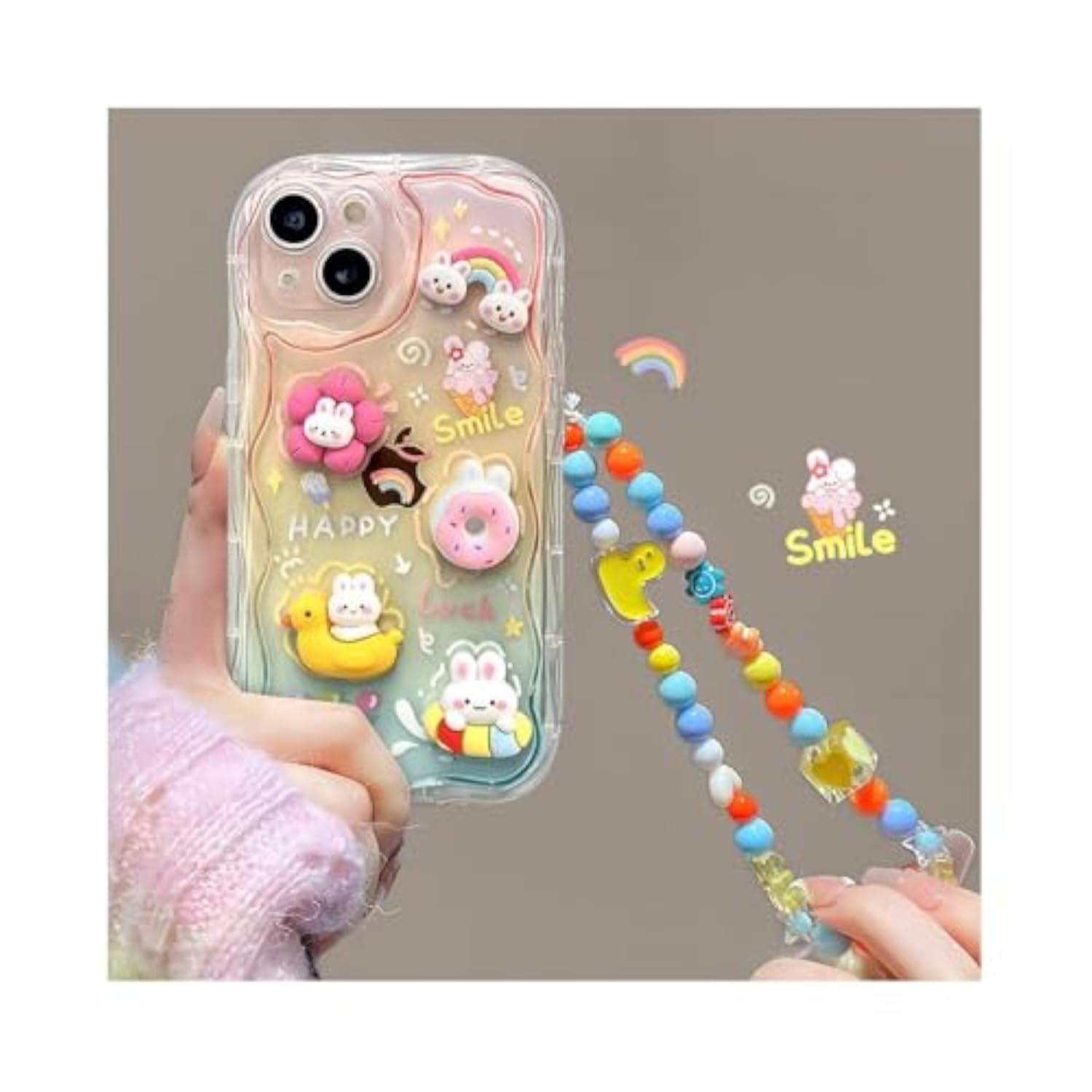 Cute Rainbow Rabbit Duck Kawaii Cartoon Animal Phone Case for iPhone 11 - Pink