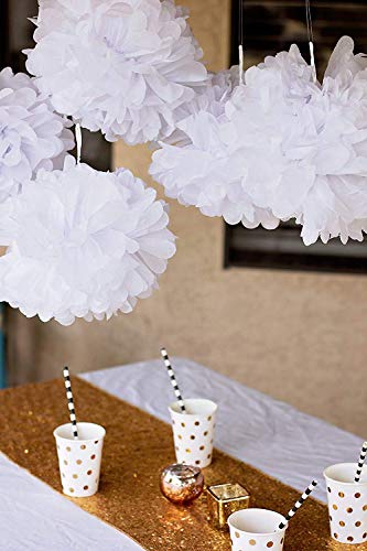 10pcs DIY Decorative Tissue Paper Pom-poms Flowers Ball Perfect for Party Wedding Home Outdoor Decoration (12-inch Diameter, White)