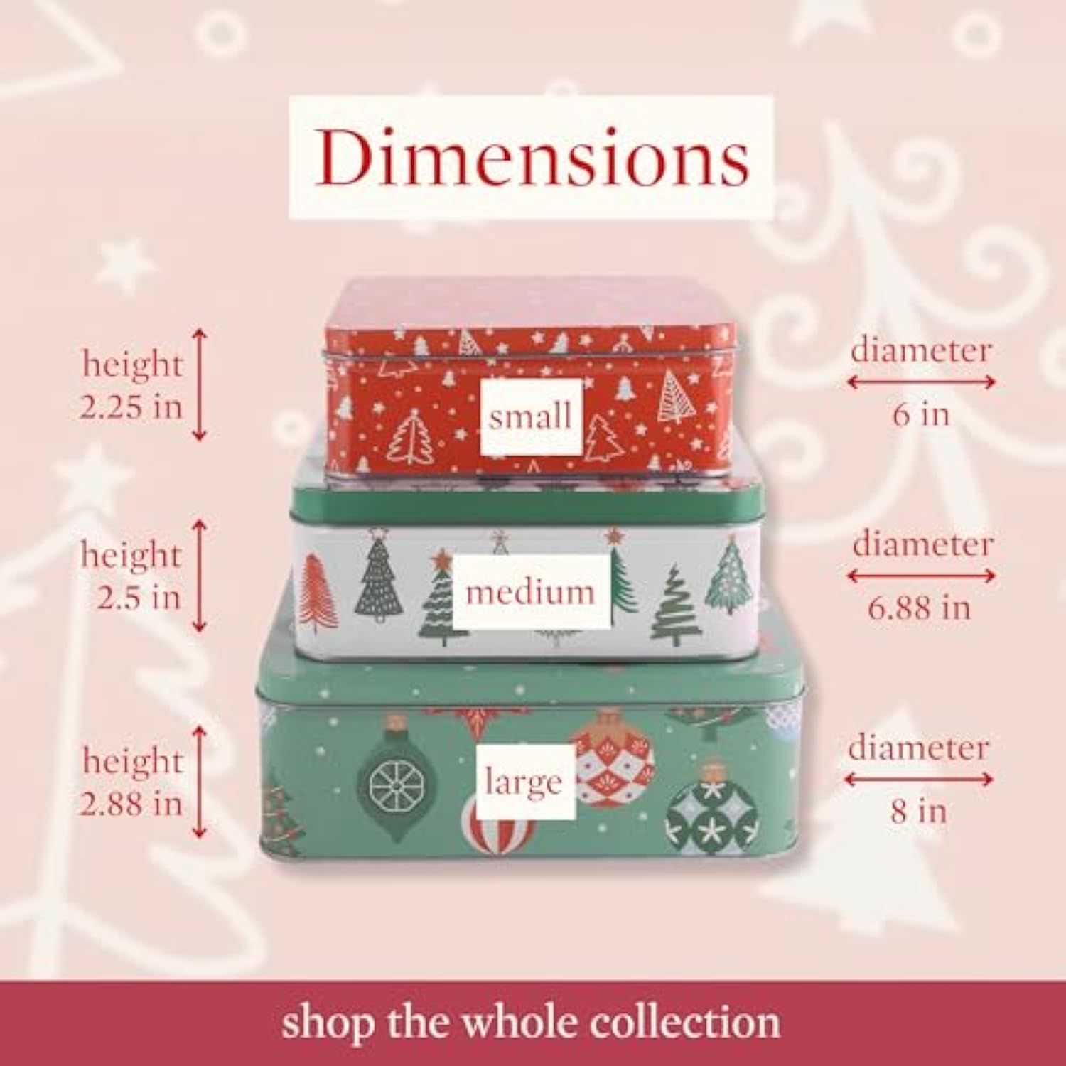 Steel Mill & Co Tin Containers With Lids, 3 Pack Christmas Cookie Tins, Festive Cookie Tins For Gift Giving & Holiday Treats, Square Metal Nesting Containers, Ornaments And Trees