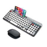 Wireless Keyboard And Mouse Combo With Phone Tablet Holder, Rechargeable Dual-Mode (Bluetooth 5.0 And 3.0 +2.4G) Multi-Device Silent Mouse For Windows, Ipad, Tablet, Macos,Ios,Android (White+Grey)