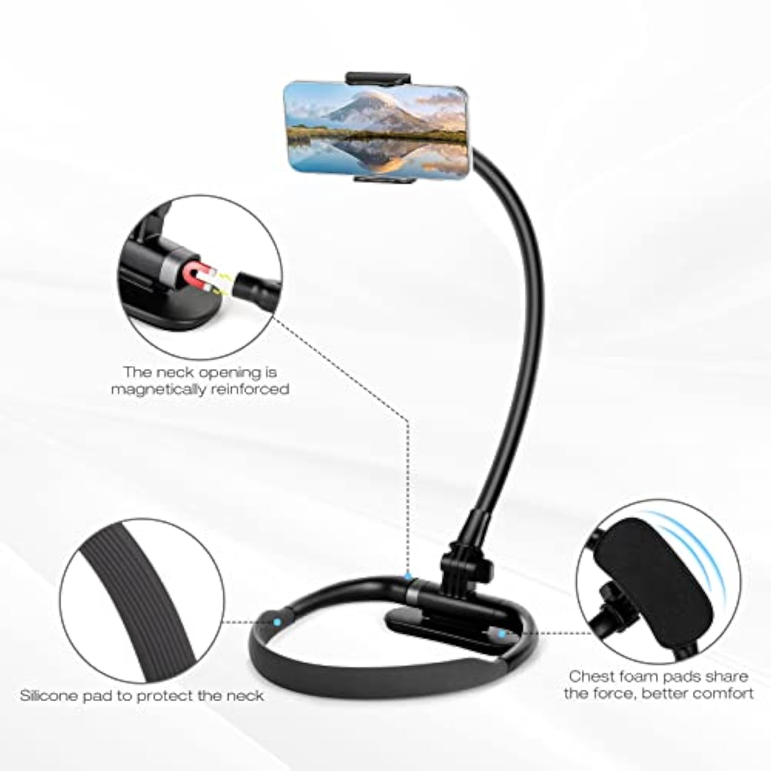 Cell Phone Stand, Neck Cell Phone Holder, Hand Free Flexible Gooseneck Phone Holder For Bed, Neck Phone Holder Pov/Vlog Selfie Mount, Universal Multifunctional Phone Stand For 4.7''6.7'' Phone