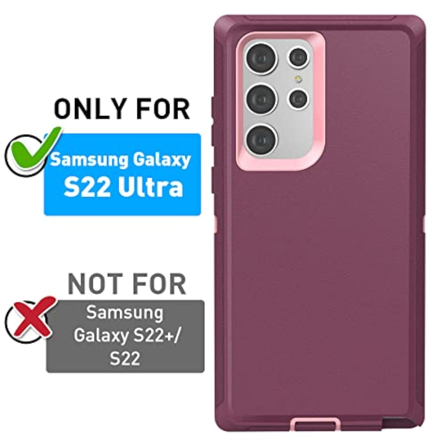 For Galaxy S22 Ultra Case With Screen Protector, Heavy Duty Drop Protection Rugged Shockproof/Dustproof Rugged Durable Case For Samsung Galaxy S22 Ultra 6.8" (Night Purple/Baby Pink)
