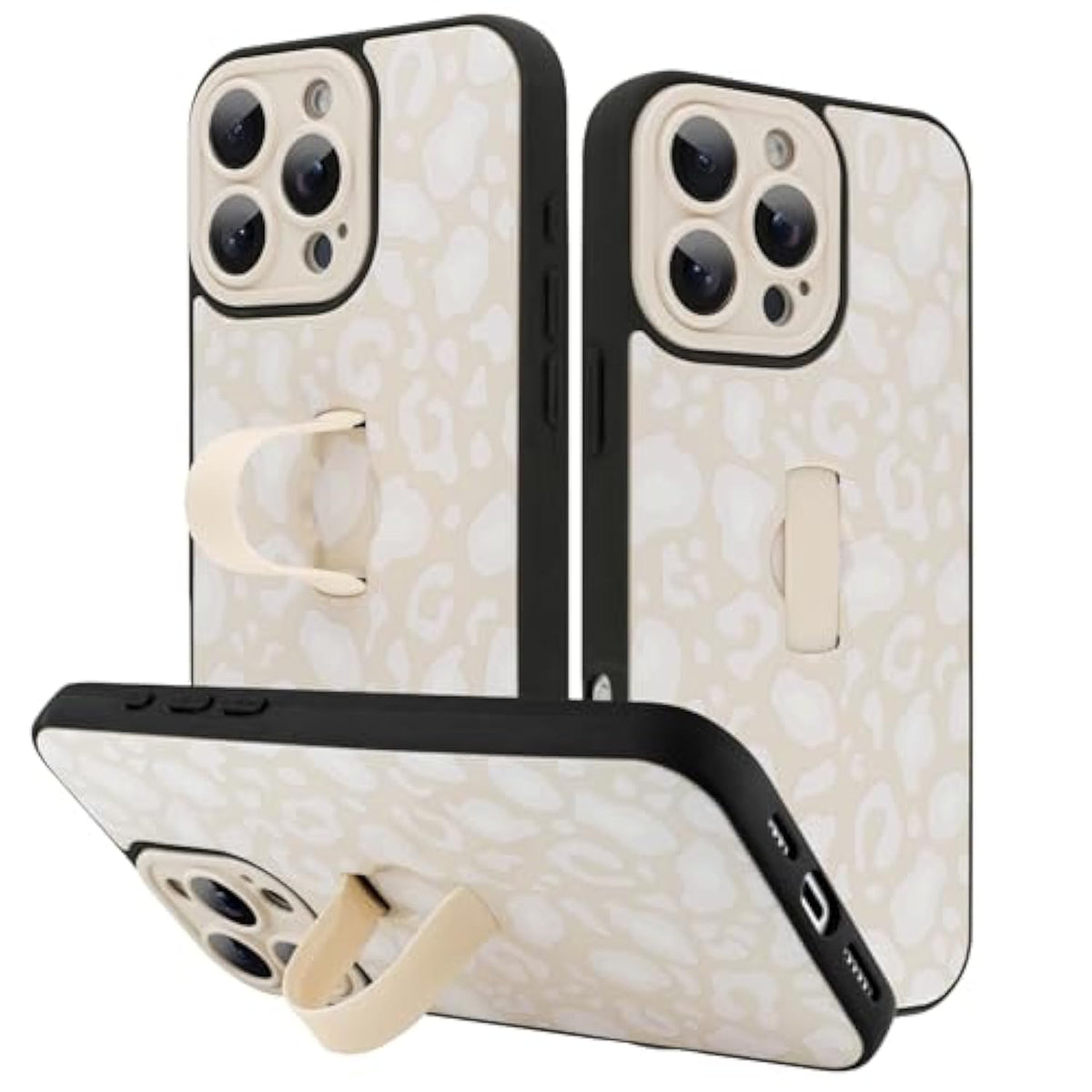 For Iphone 16 Pro Case White Leopard Print Pattern Cute Cheetah Wristband Stand Phone Cover For Women Girls Men Shockproof Slim Protective Cover For Iphone 16 Pro 6.1 Inch
