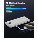 Portable Charger 10000Mah, Slim Portable Charger With Wall Plug, 22.5W Usb Port Fast Charging Power Bank With Cables, 4 Outputs 2 Inputs Travel Essentials Battery For Smartphones-White (1 Pack)