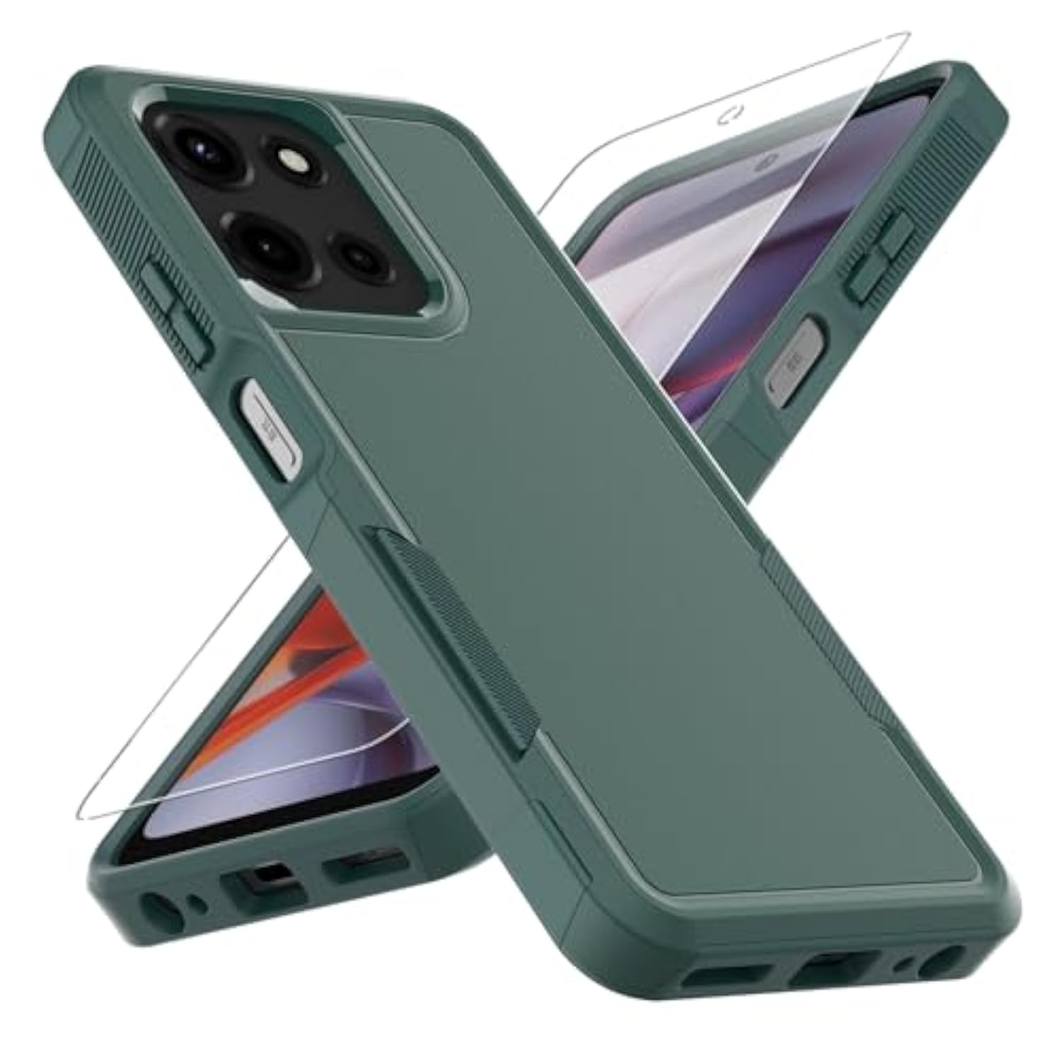 For Moto G 5G 2025 Case, [ Grade Drop Tested] With Screen Protector, Dual Layer Protective Heavy Duty Cell Phone Cover Non-Slip Shockproof Case For Motorola Moto G 5G 2025 (Dark Green)