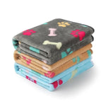 1 Pack 3 Blankets Fluffy Premium Fleece Pet Blanket Flannel Paw Printed Throw For Dog Cat(Small 23X16'', Grey/Brown/Blue)