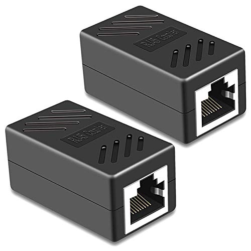 Rj45 Coupler, 2 Pack Ethernet Cable Extender Inline Lan Connector Plugs For Cat5 Cat5E Cat6E Cat7 Cable, Female To Female (Black)