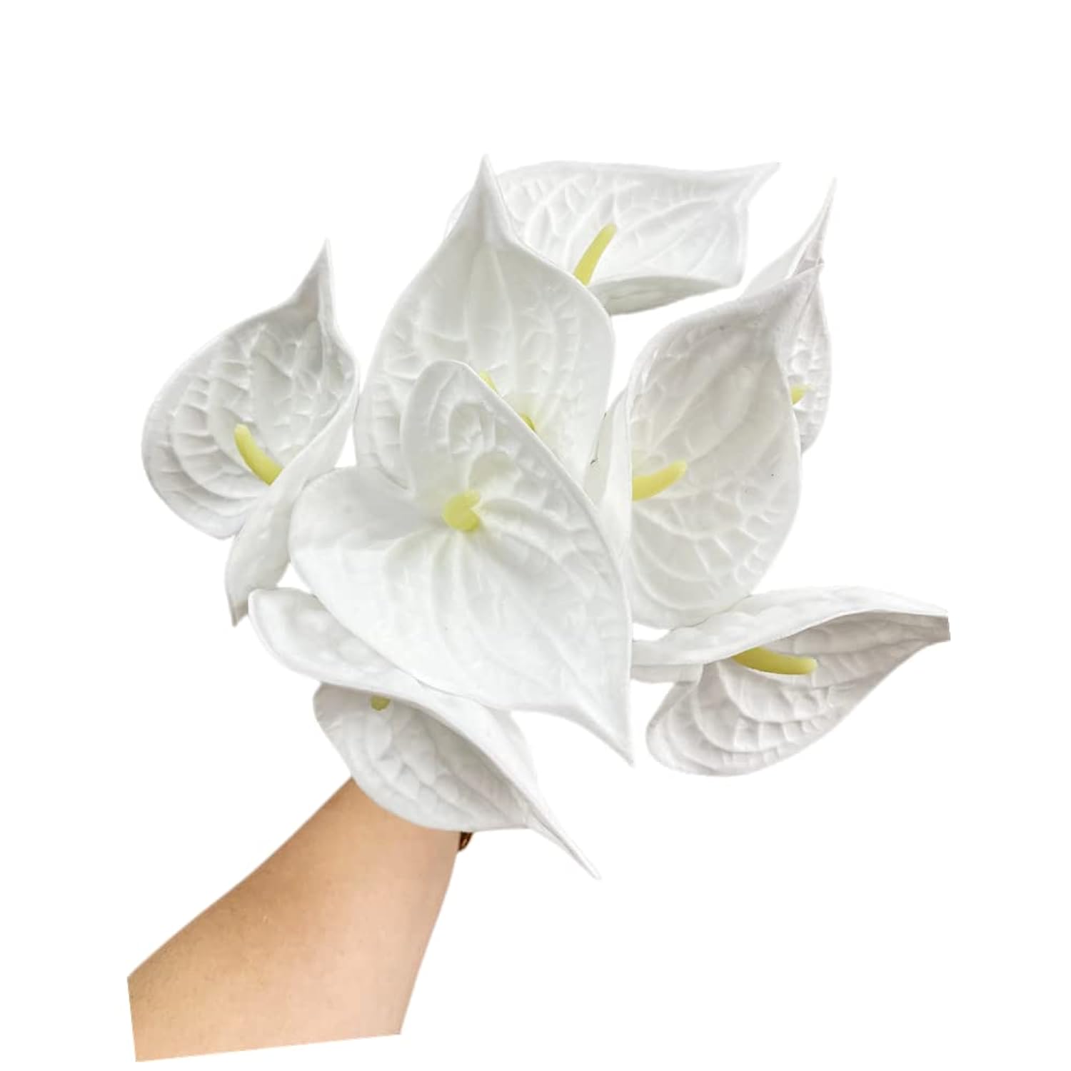 8Pcs 13Inch Pure White Artificial Anthurium Lily Flowers Permanent For Home Decor Bouquet Home Bridal Wedding Festival Party,Crafts,Store Decor Arrangements Flower Bouquet Accessories