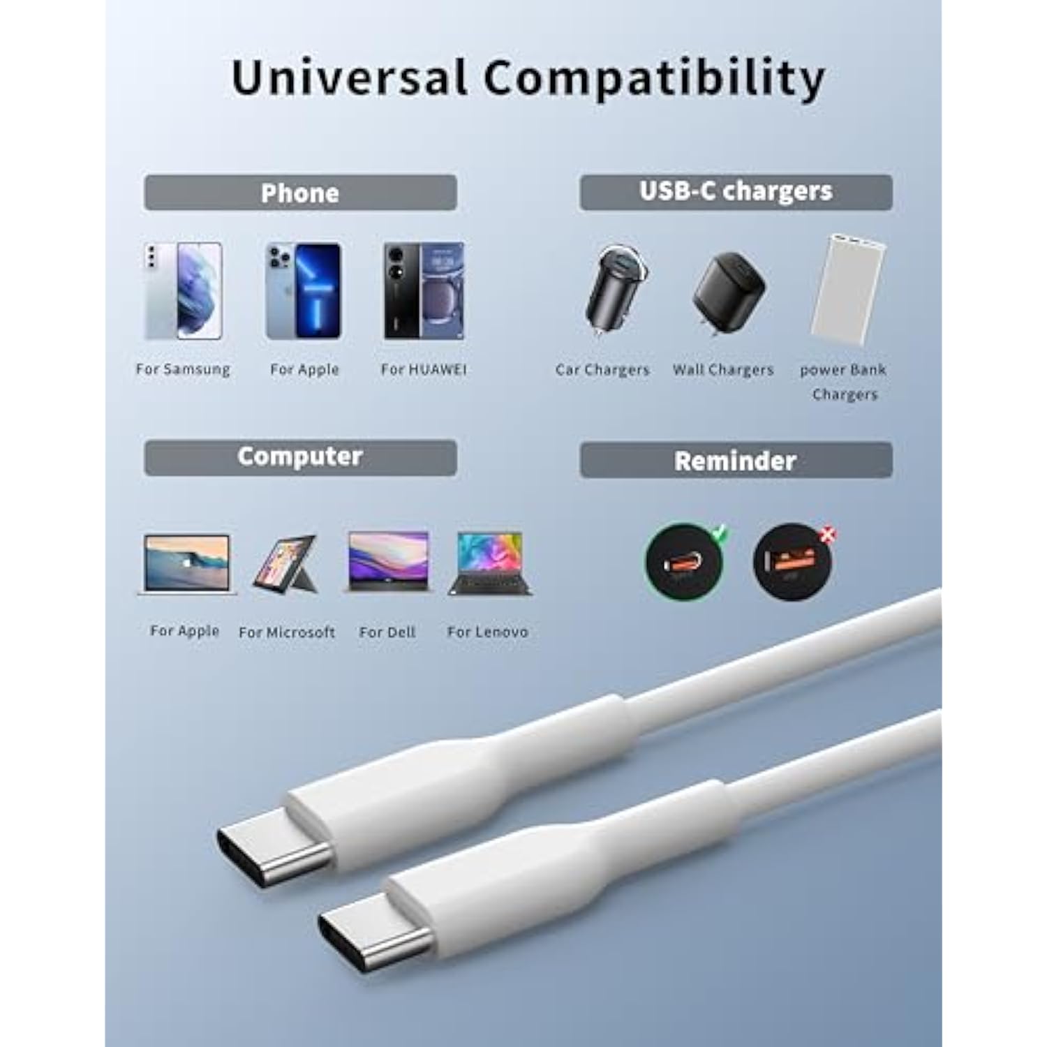 Usb Type C Cable 5Pack (3/3/6/6/10Ft) Usb C Cable 3A Fast Charging Cable, Usb