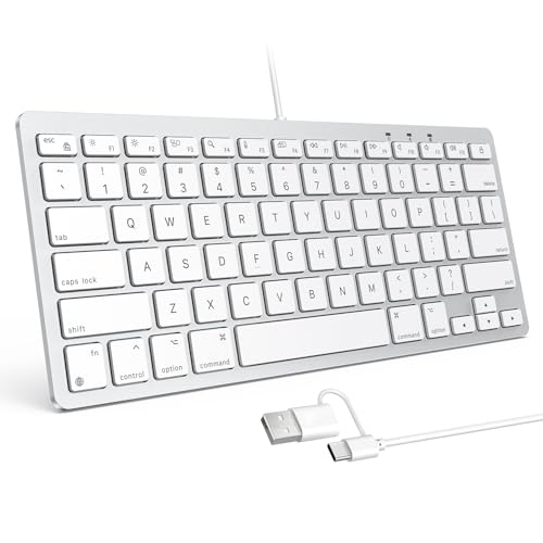 Wired Keyboard For Mac Devices Only With Dual Interface, Comfortable Typing Angle & Stable Connection, Compatible With Macbook, Imac, Mac Mini, Pc-White