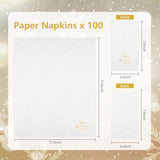 100 Pack Christmas Paper Napkins 4.38'' X 7.88'' Joy Peace Love Disposable White Decorative Table Napkin For New Year Winter Dinner Merry Christmas Holiday Xmas Decor Party Supplies Golden White