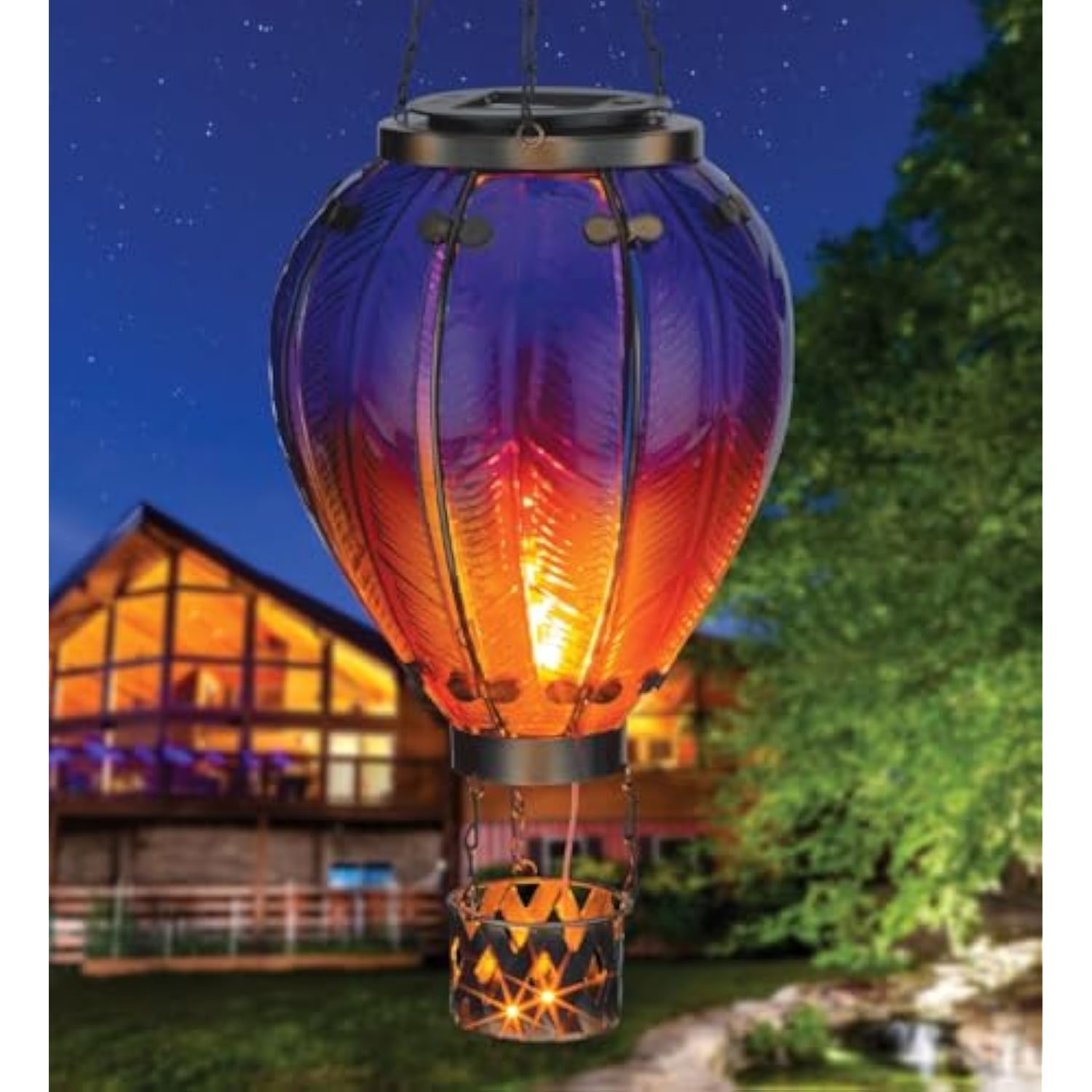 23.5 Inch Hot Air Balloon Solar Lantern – Hanging Solar-Powered Led Lights, Waterproof Portable Decorative Outdoor Lamp Made Of Metal & Glass For Garden, Patios & Pathway – Purple