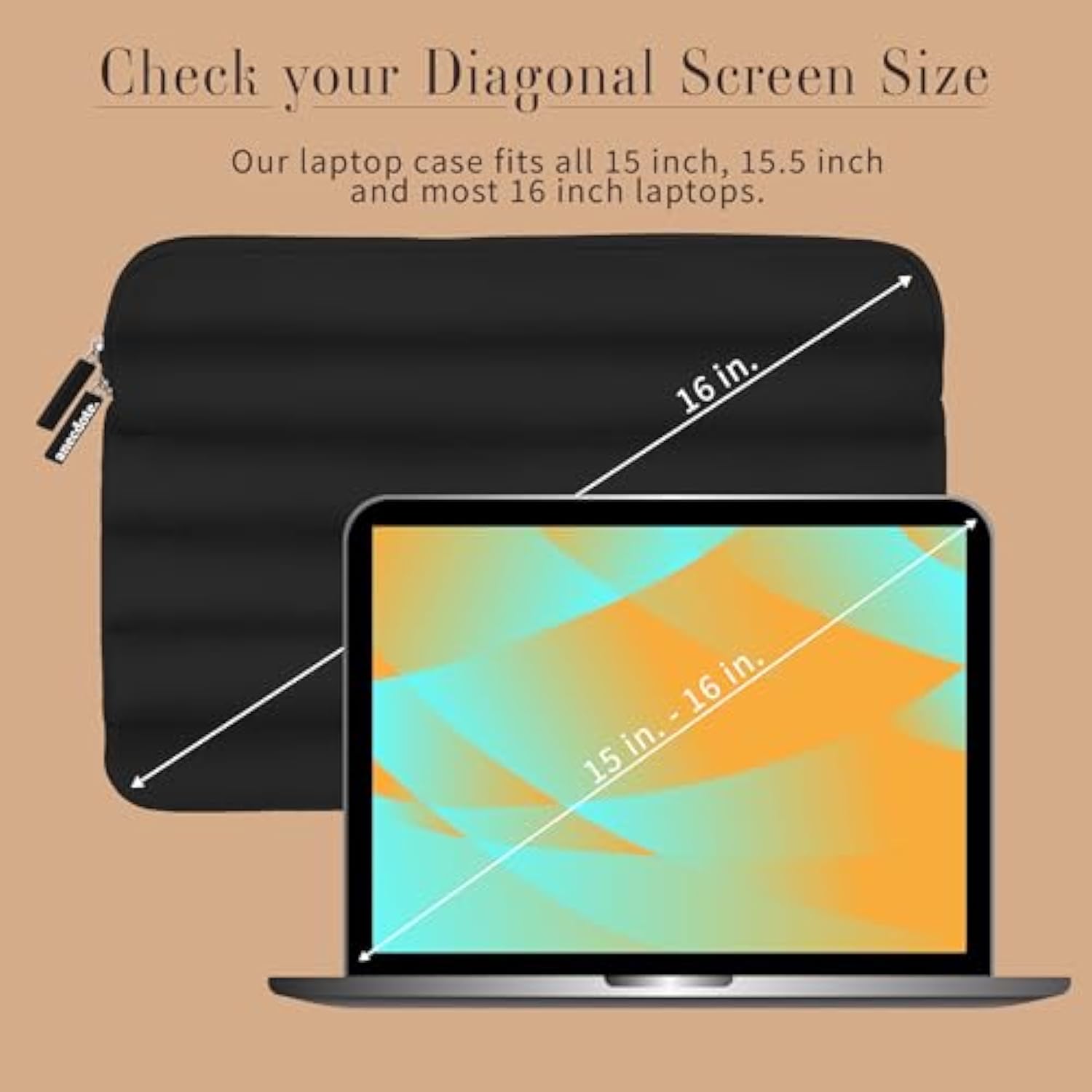 Anecdote Laptop Case 15-16 Inch – A Perfect Laptop Sleeve - Compatible With Macbook Air/Pro 15 Inch M3 M2 M1 Chip Pro Max 2023-2021 – Fits Well, Made Of 100% Nylon With Aesthetic Design (Black)
