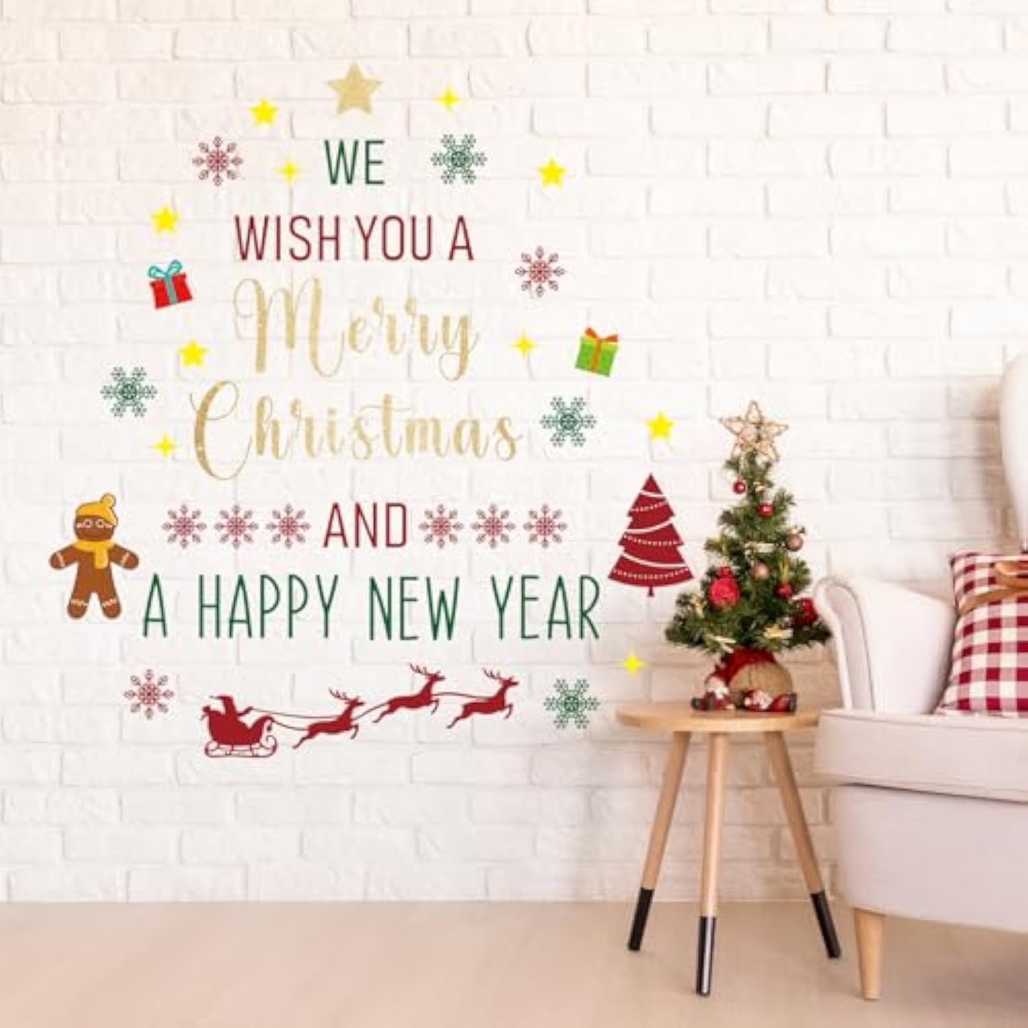Christmas Wall Decals Stickers Decor Glitter Merry Christmas Tree Happy New Year Quote Decorations Holiday Seasonal Wall Art Decor For Home Office Classroom Party Ornaments