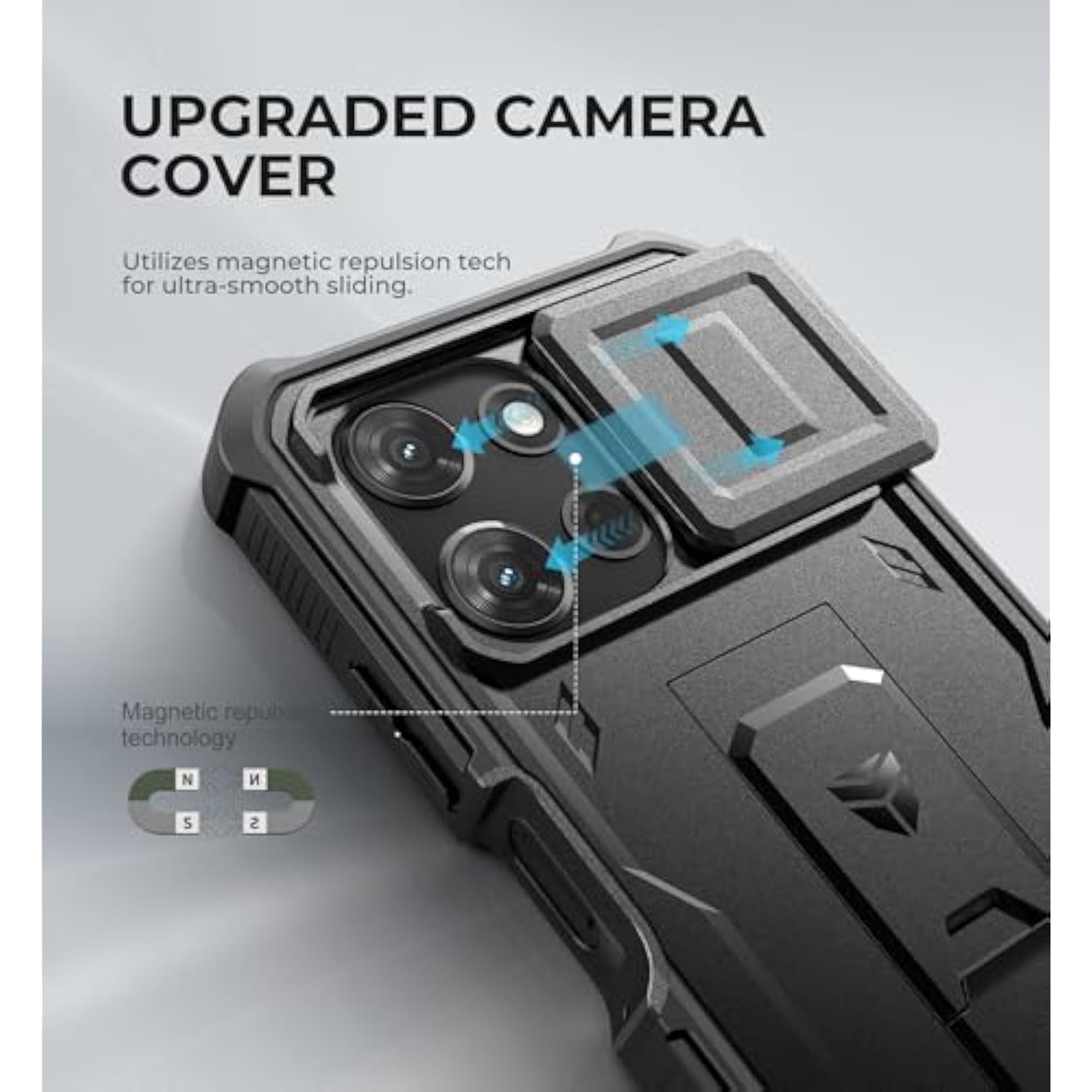 For Motorola Moto G-Power-5G-2025 Case, [2 Front Frame] [Built-In Magnetic Slide Camera Cover & Kickstand] Heavy Duty Protection Shockproof Phone Case With Screen Protector, 6.8 Inch Black