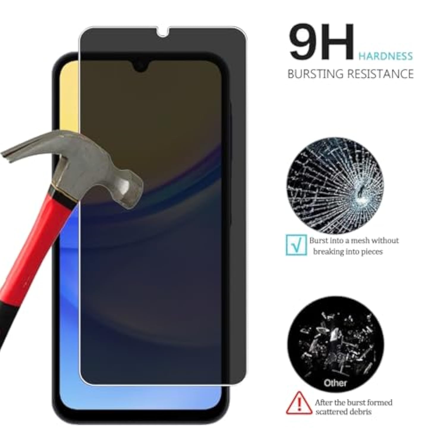 [3 Pack Privacy Screen Protector For Samsung Galaxy A15 5G, 9H Hardness, Anti-Scratch, Anti Spy, Tempered Glass Screen Protector For Samsung Galaxy A15 5G