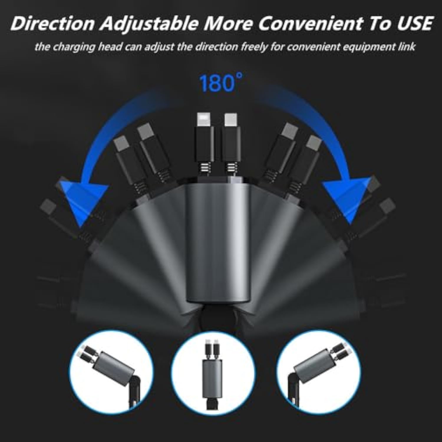 Retractable Car Charger, 4 In 1 Fast Cell Phone Automobile Chargers, With 2.7Ft Retractable Cables And 2 Usb Ports, Compatible With Iphone15/14/13 Pro Max, Galaxy S23/ S22 Phones Charging