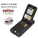 iPhone 13/14/15 Wallet Case with Card Holder Crossbody Strap Black