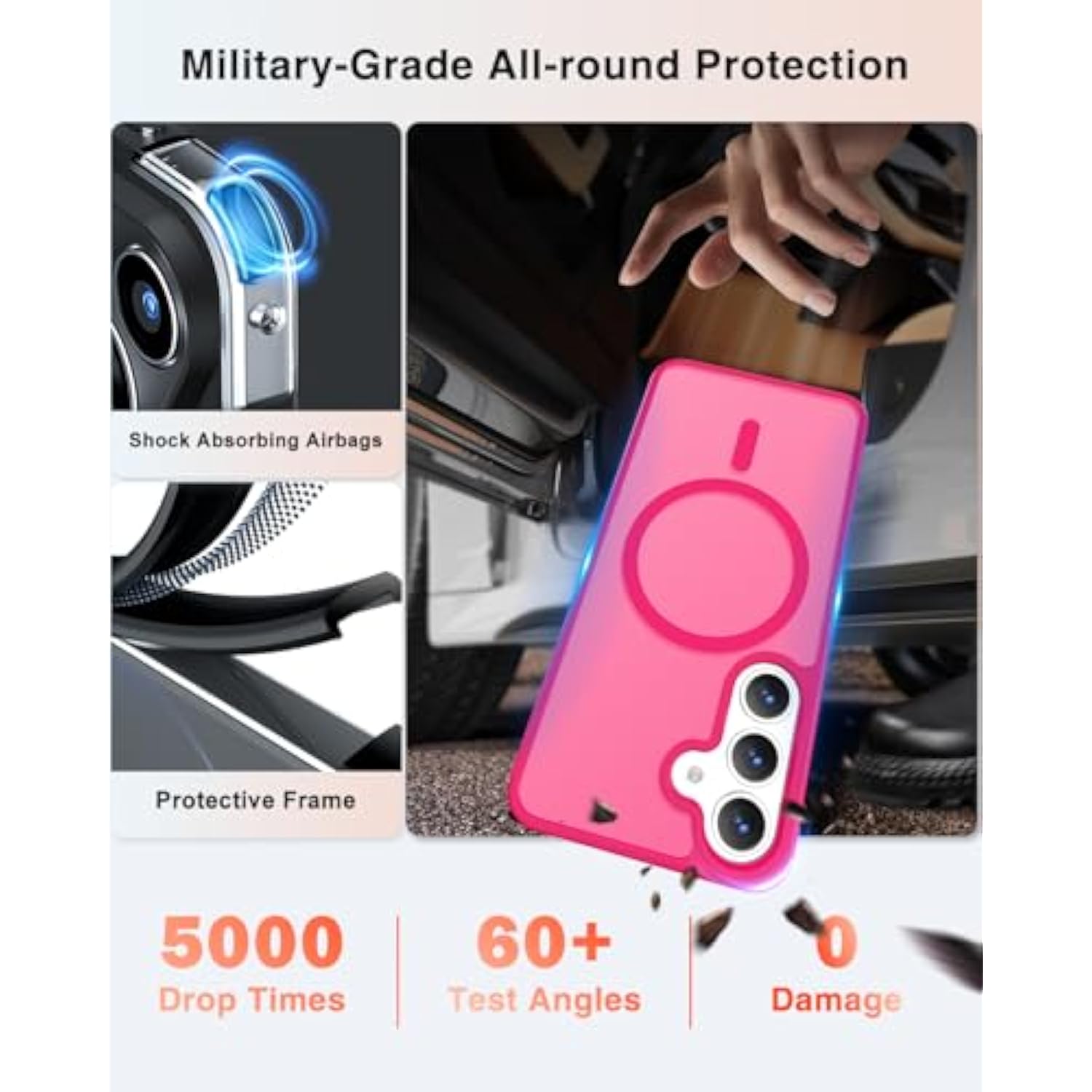 [4 In 1] Magnetic For Samsung Galaxy S25 Case, 2 Pics Privacy Screen Protectors And 1 Pic Camera Protector, Fit For Magsafe, Military Grade Shockproof Translucent Matte Galaxy S25 Cover 6.2“, Hot Pink