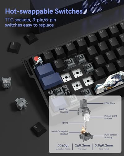 Sk68 65% Gaming Keyboard, Wired Backlit Mini Keyboard W/100% Hot-Swap Socket 68 Keys Aluminum Gaming Wired Keyboard For Pc Laptop Game