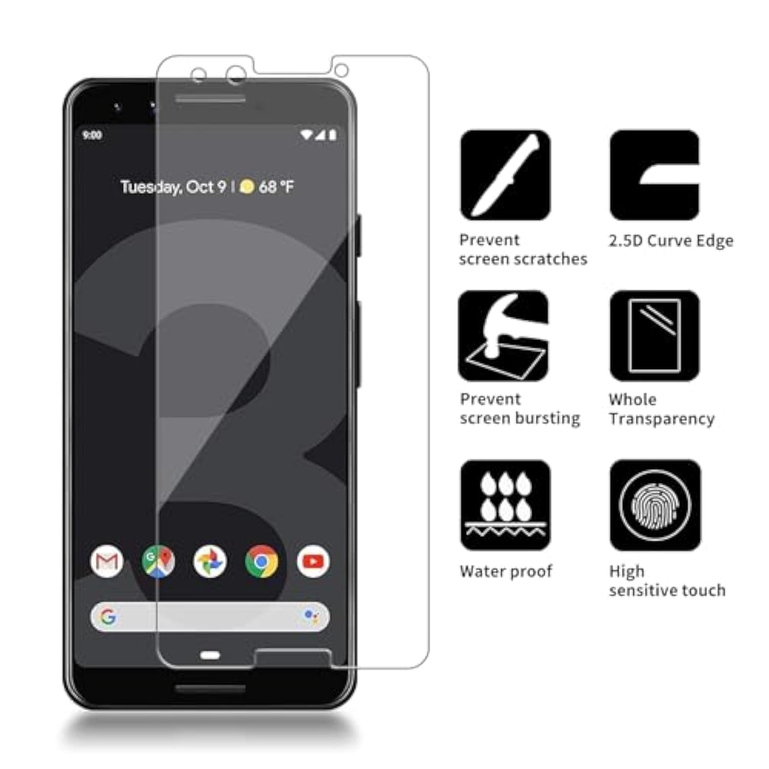 4 Pack Glass Screen Protector Compatible For Google Pixel 3 [9H Hardness]-Hd Screen Tempered Glass, Scratch Resistant, Easy Install [Case Friendly] [Bubble Free]