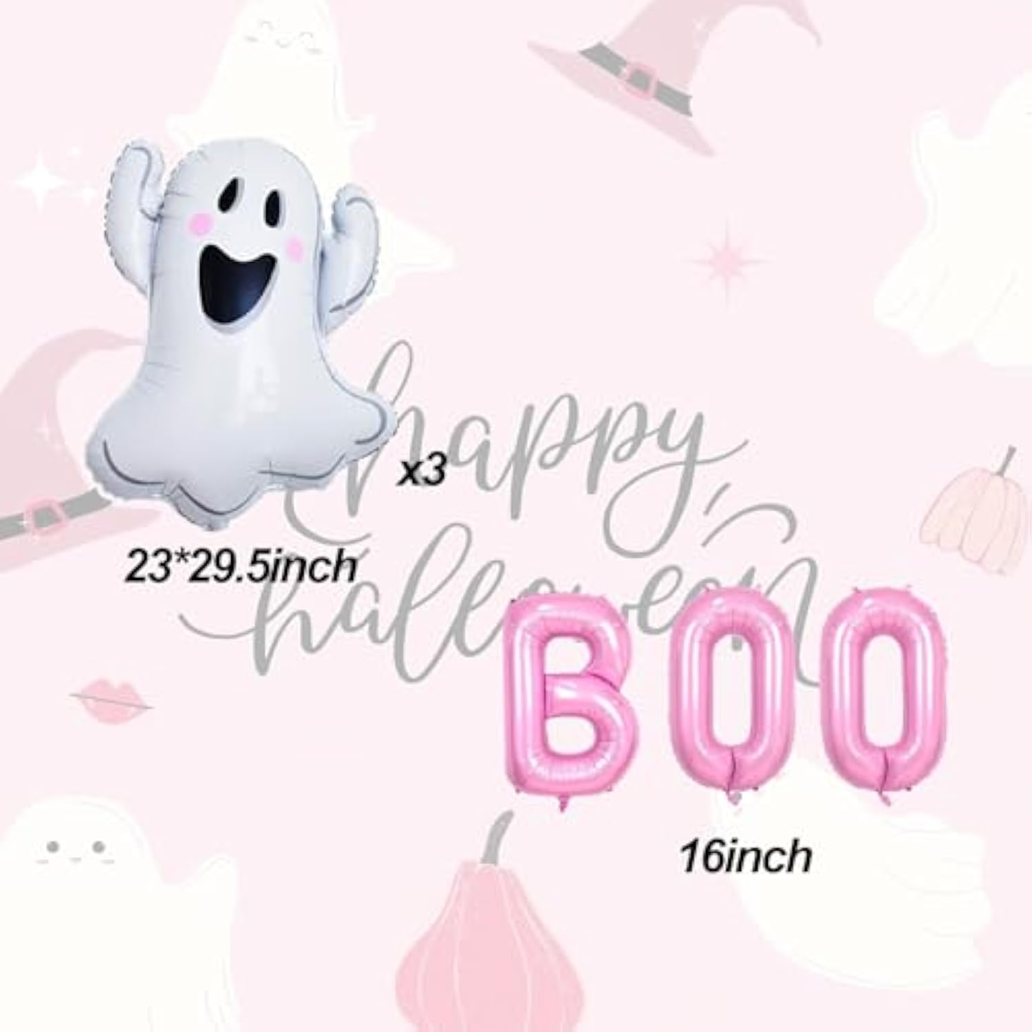 Pink BOO Foil Balloon Set Halloween Party Decorations for Birthday or Baby Shower