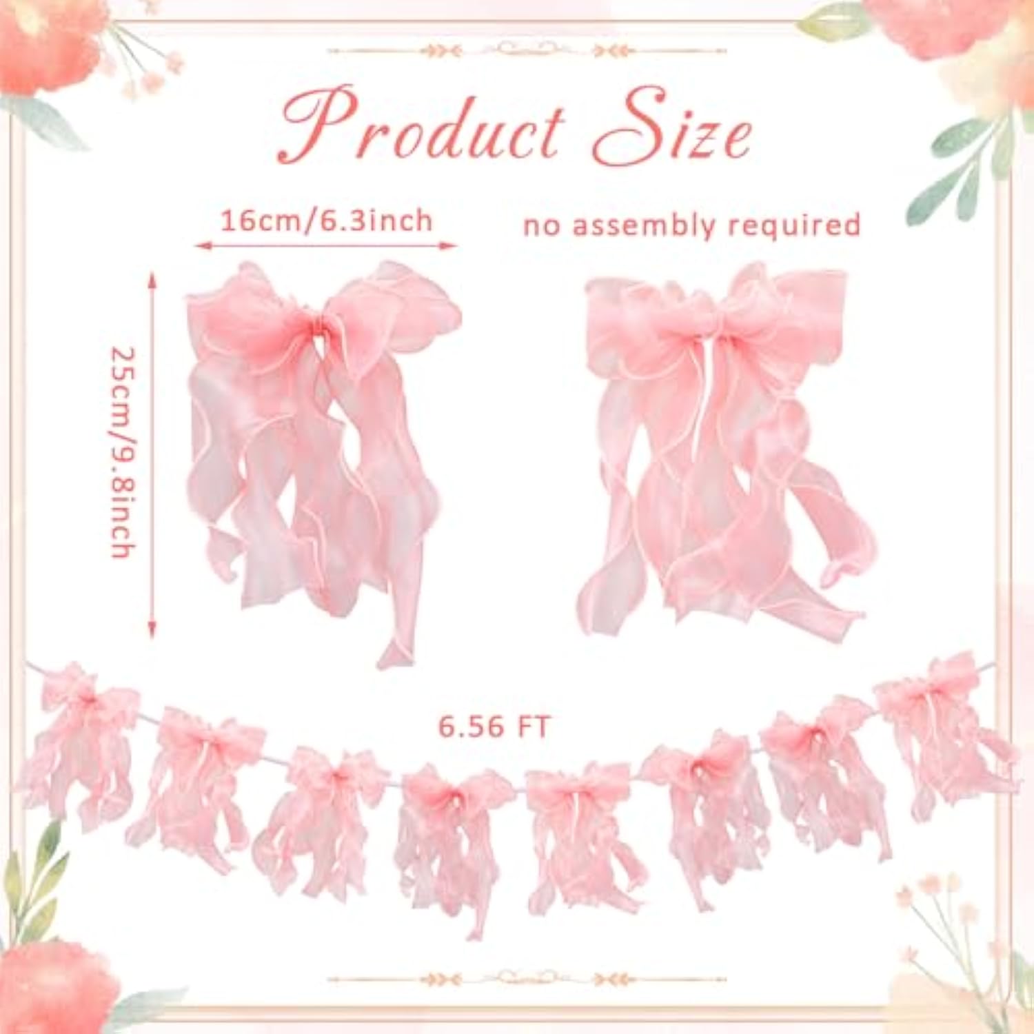 Pink Bow Garland Banner For Baby Shower - Double Layer Fishtail Yarn Ribbon Banner For Coquette Birthday Party Decor, Girls Yard Garland Decor, She Tied The Knot Bridal Shower, Ready To Hang