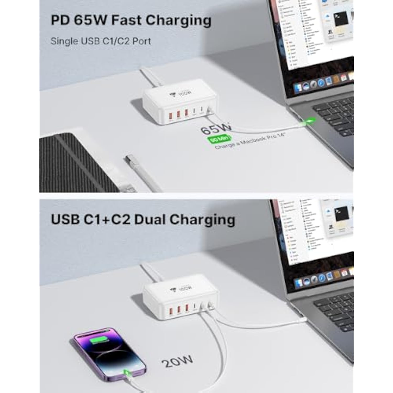 Usb C Fast Charger, 100W Gan 6 Port Usb C Fast Charging Station Hub Block Cube, Qc Usb A And Pd Usb C Wall Charger Power Multiple Usb Charger Plug For Iphone 16 15 14 13 12 Pro Max, Macbook, Samsung