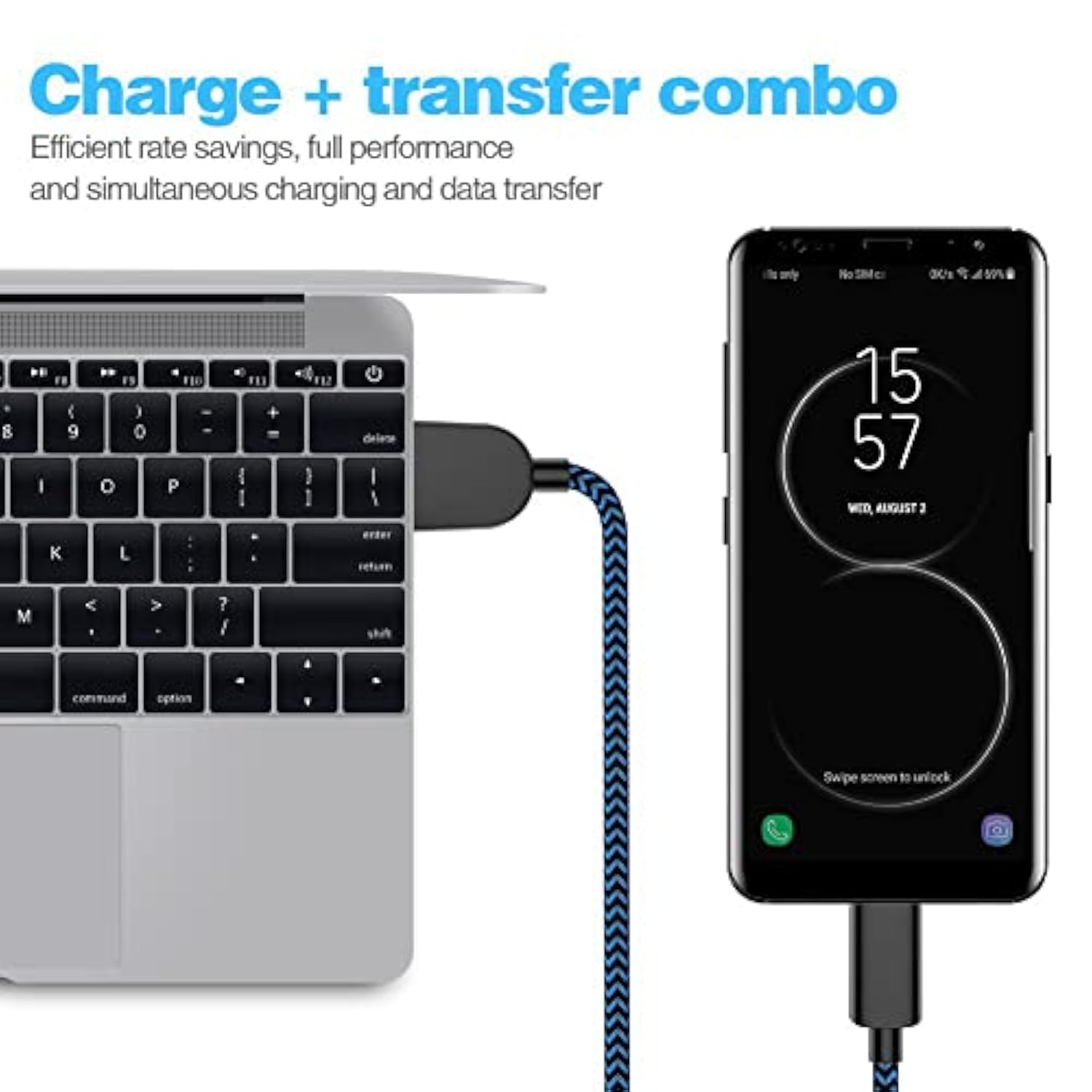 5-Pack USB-C to USB-A Fast Charging Cables 3A for Samsung & LG Devices