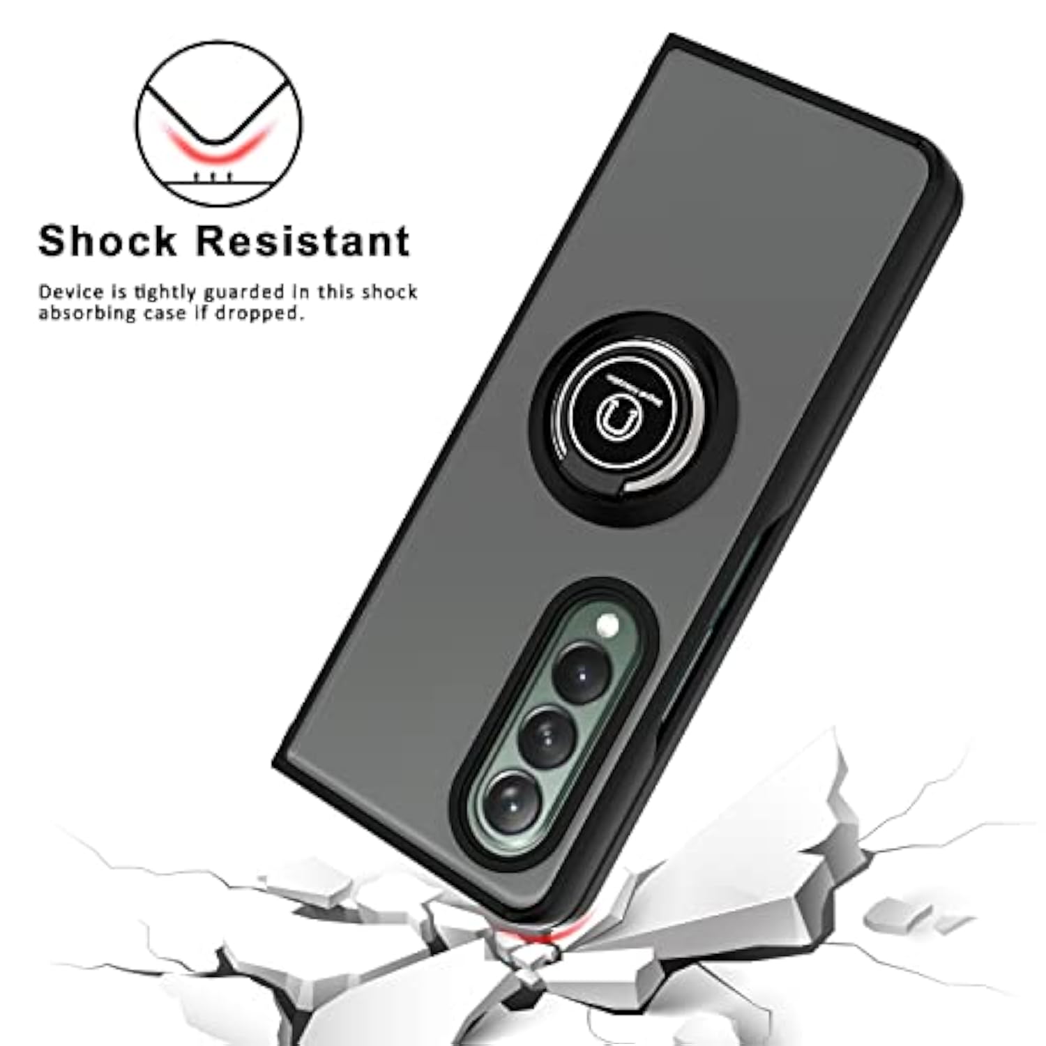 Compatible With Samsung Galaxy Z Fold 3 5G Case, Impact Resistant Bumper 360 Degree Rotating Metal Ring Holder Drop Protective Cover Phone Case (Green)