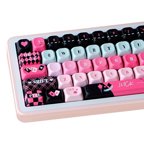 142 Key Pbt Keycaps, Pink Black Dye-Sublimation Customized Cute Keycap, Poker Theme Moa Profile Keycaps Set For Cherry Gateron Mx Switches Mechanical Gaming Keyboards