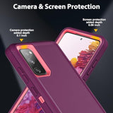 For Samsung Galaxy S20 Fe Case With 2Pcs Tempered Glass Screen Protector And 1Pcs Camera Lens Protector, Military Grade Heavy Duty Shockproof/Drop Proof/Dust Proof Case (Wine Red/Rose Pink)