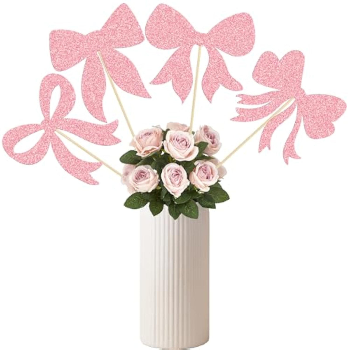 12Pcs Bow Centerpiece Sticks Birthday Bowknot Ribbons Coquette Table Flower Centerpieces Sticks Bow High Footed Party Decorations For Bridal Shower Birthday Wedding Party Supplies Pink