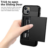 Compatible With Iphone 15 Case With Card Holder, Dual Layer Shockproof Wallet Phone Case, Hidden Card Slot Sliding Protective Hard Shell Back Cover Slim Case For Iphone 15, 6.1 Inch Black
