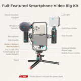 SmallRig Universal Phone Video Rig Kit for iPhone, Smartphone and Cameras, Phone Stabilizer Rig w/Tripod Microphone LED Light Side Handle Power Bank Holderm, for Vlogging & Live Streaming