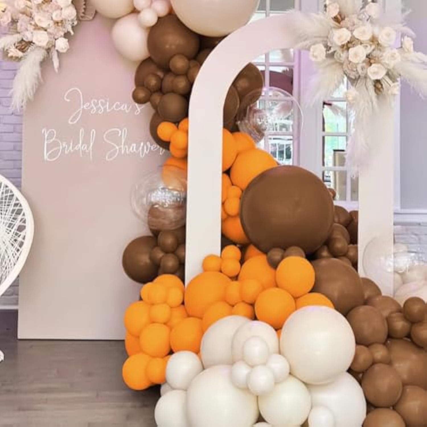 160 Pcs Orange White Brown Balloon Garland Arch Kit Boho Party Birthday Wedding Decor