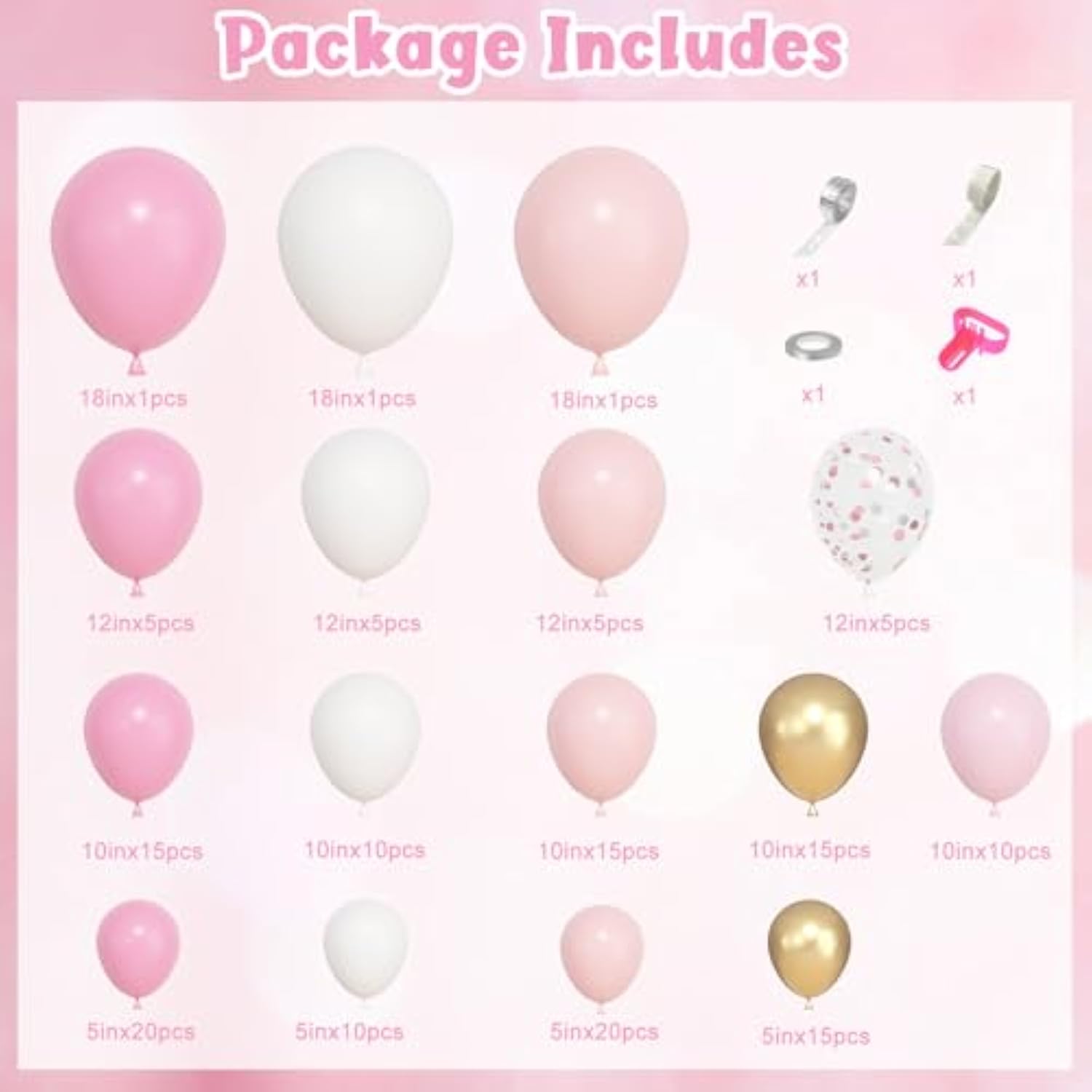 157 Pcs Pink And White Balloons Arch Kit, Pink Gold Birthday Decorations For Women Girls, Pastel Pink Chrome Gold Latex Balloon Valentines Day Wedding Party Gender Reveal Anniversary