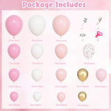 157 Pcs Pink And White Balloons Arch Kit, Pink Gold Birthday Decorations For Women Girls, Pastel Pink Chrome Gold Latex Balloon Valentines Day Wedding Party Gender Reveal Anniversary