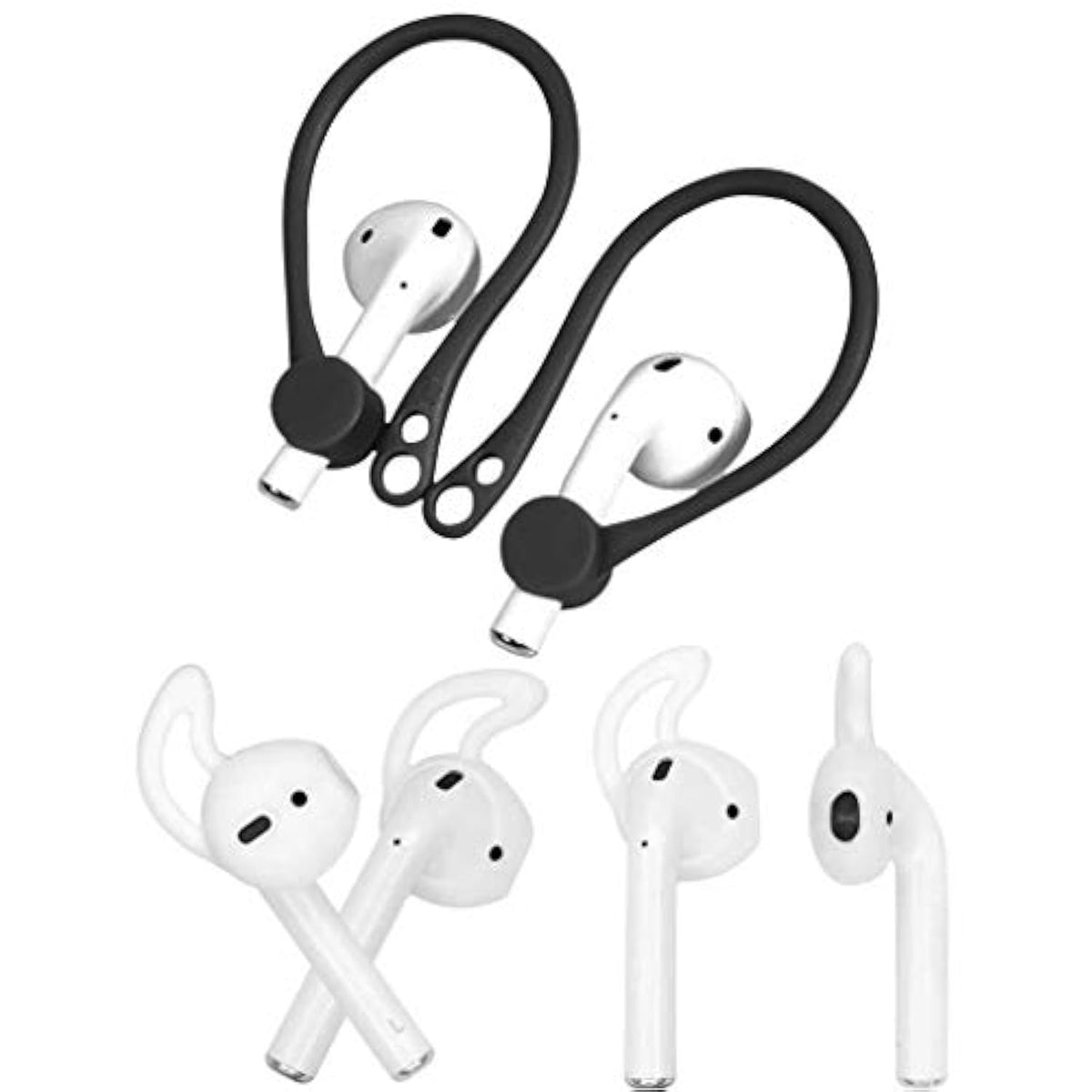 Ear Hook Ear Tips Replacement For Airpod, 1 Pair Over-Ear Soft Tpu Ear Hook & 2 Pairs In-Ear Silicone Ear Tips [Anti Slip][Anti Lost], Fit For Airpod Headphone [Gray/White](1+2S)
